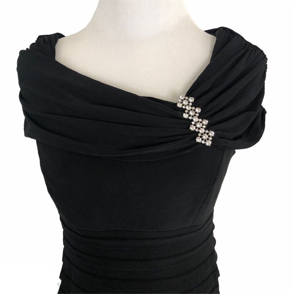 Scarlett Elegant Evening Sheath Dress Knee Length Ruched Boat Neck Sz 6 Black - Picture 5 of 10